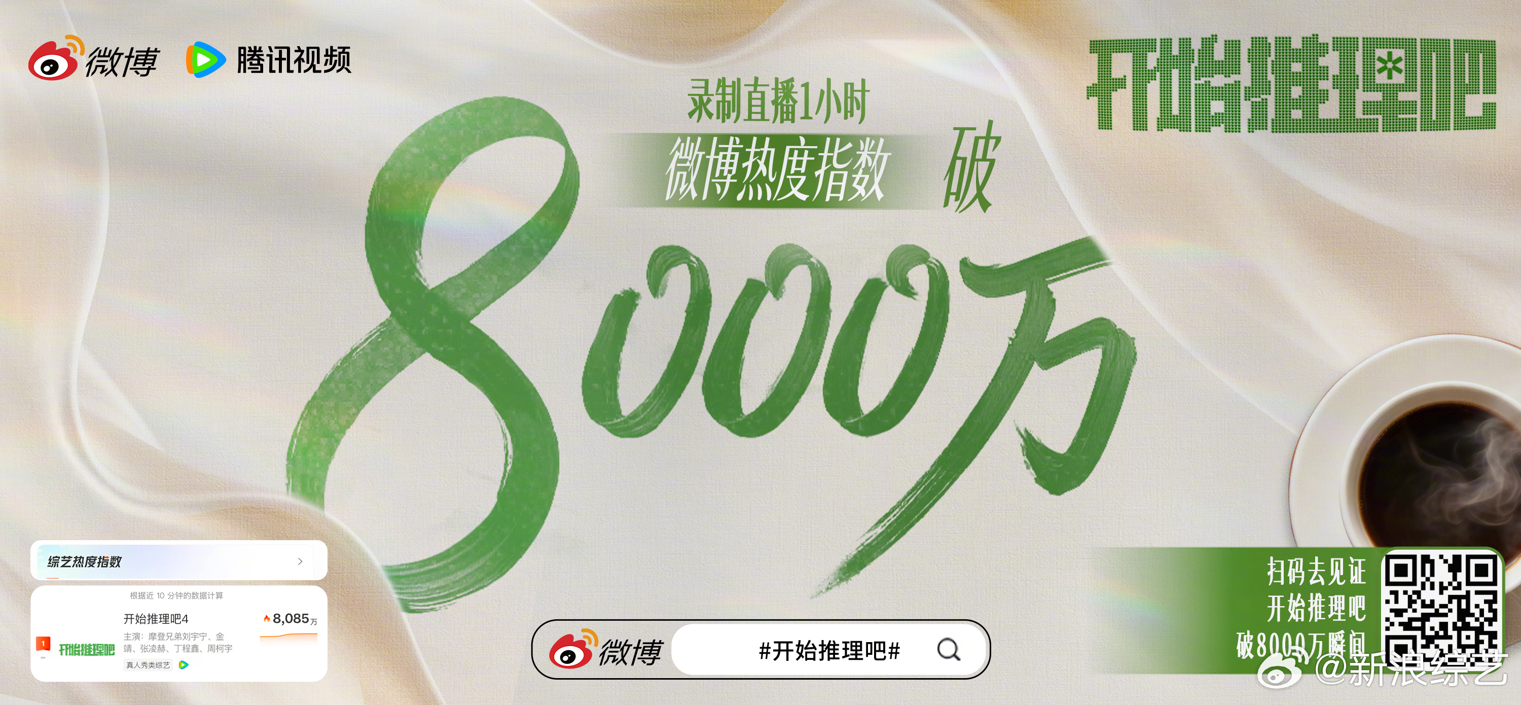开始推理吧4微博指数破8000万 就这个推市真热闹！开推4全员早饭直播1小时，微