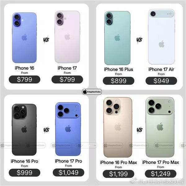 iPhone17系列仅标准版没涨价网传iPhone 17系列价格，据说标准版和i