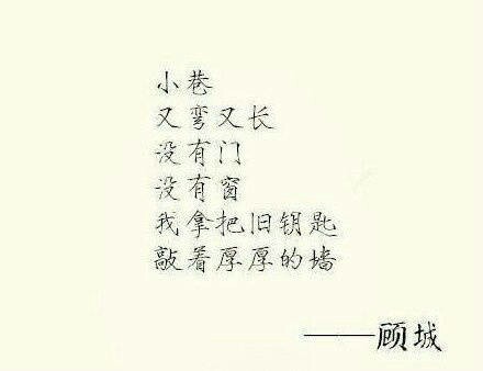 顾城九句诗，你不愿意种花，你说，我不愿看见它一点点凋落。是的，为了避免结束，你避
