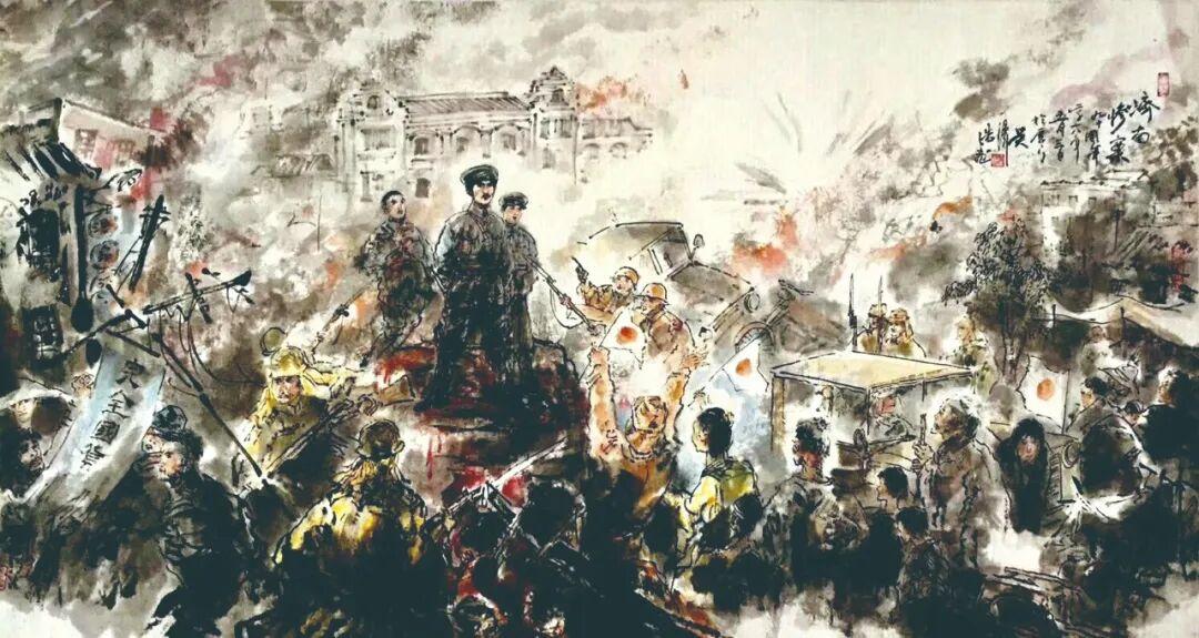 这是济南五三惨案吴泽浩画的蔡公时烈士蒙难画。是六年前为〈五三惨案〉纪念馆画的，是