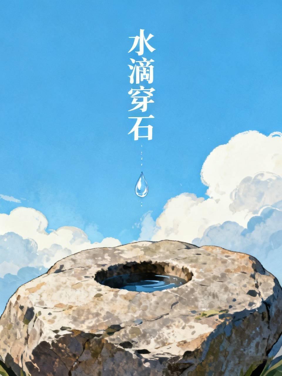 水滴穿石
屋檐下的水滴，日复一日落在同一块青石上。石头坚硬，水滴柔软，看似毫无胜