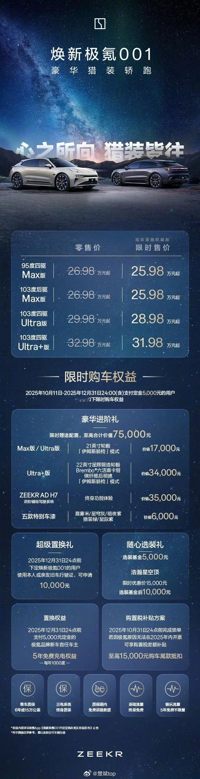 极氪001焕新上市售价：25.98-31.98万元 ，猎装这块还得看001，没毛