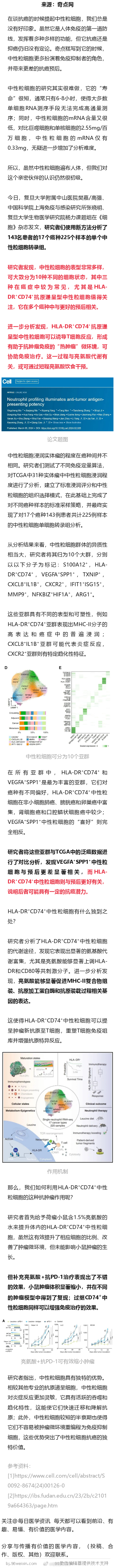《细胞》：中性粒细胞抗癌新功能！中国科学家揭秘中性粒细胞通过抗原提呈促进热肿瘤微