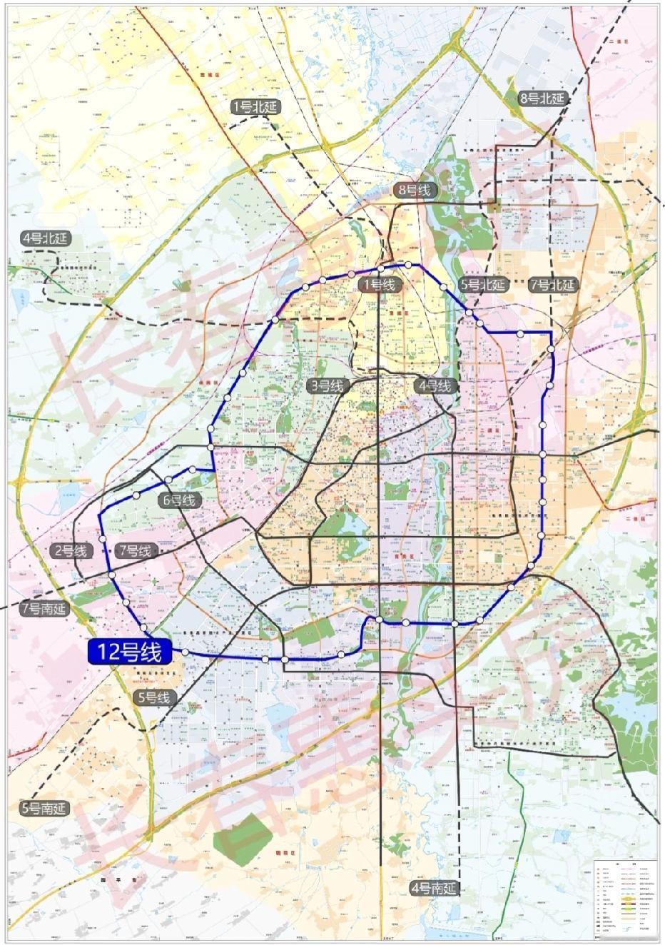 长春终于要有第一条环状地铁线路了！
暂定12号线，线路大致走向沿北环城路、西环城