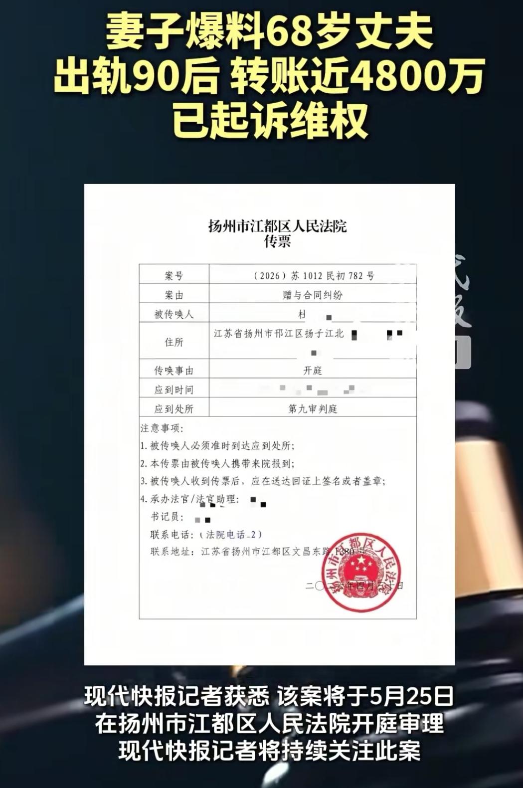 扬州一位68岁的老汉，瞒着妻子在外面包养了一名90后女子，两人还生下一对双胞胎。