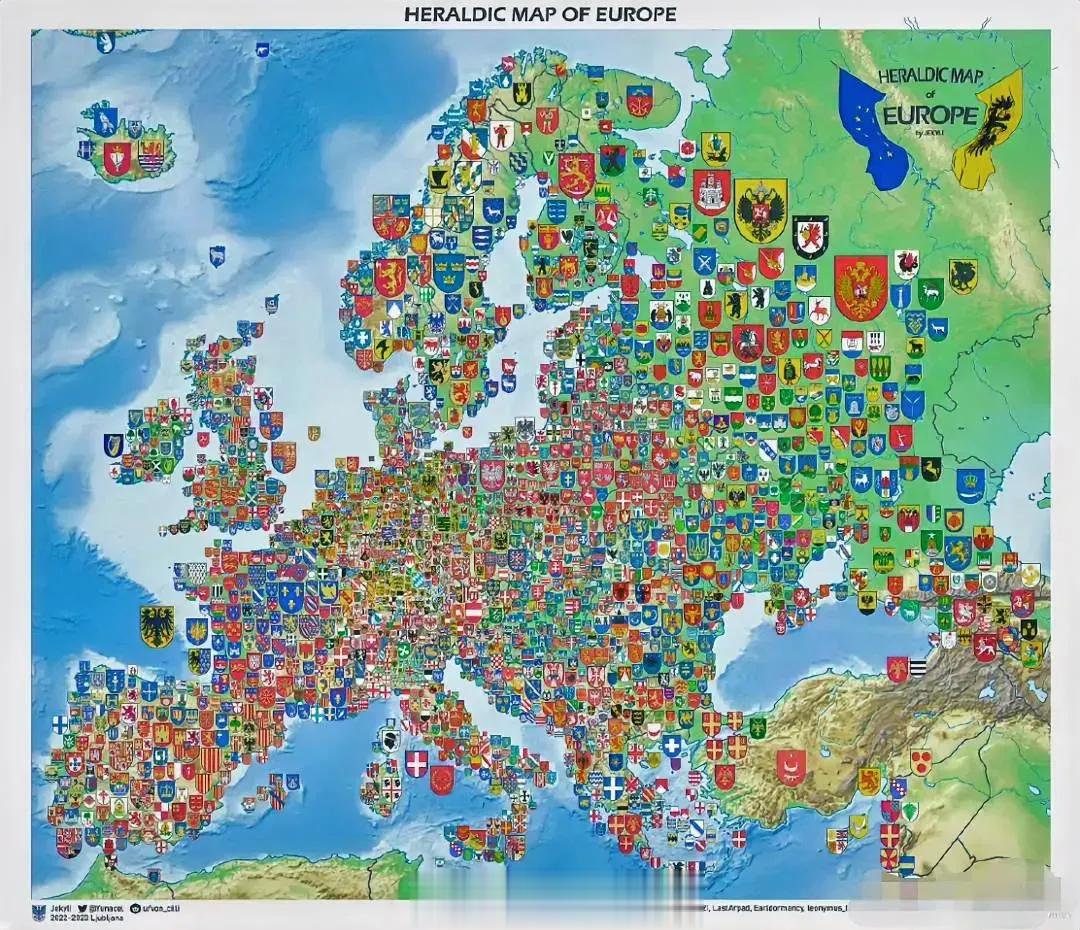 中世纪的欧洲，大家知道有多少国家吗？图中一个徽章就代表一个国家。很多都没有我们一
