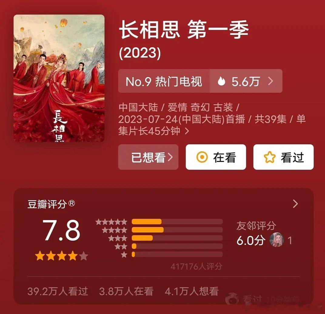 长相思两季分数对比，只能说湖的无人在意 ​​​