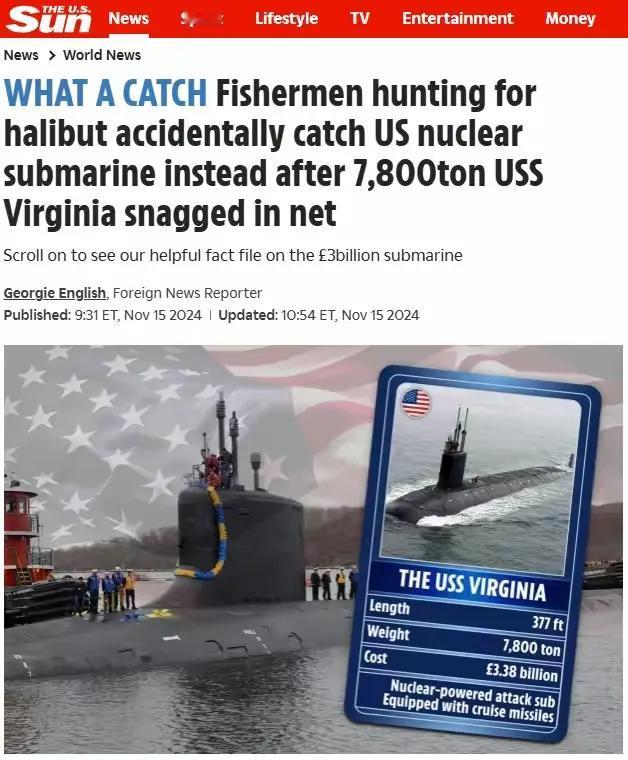 挪威一艘十米长的拖网渔船竟然网住了一艘115米长，7800吨重的美国攻击核潜艇，