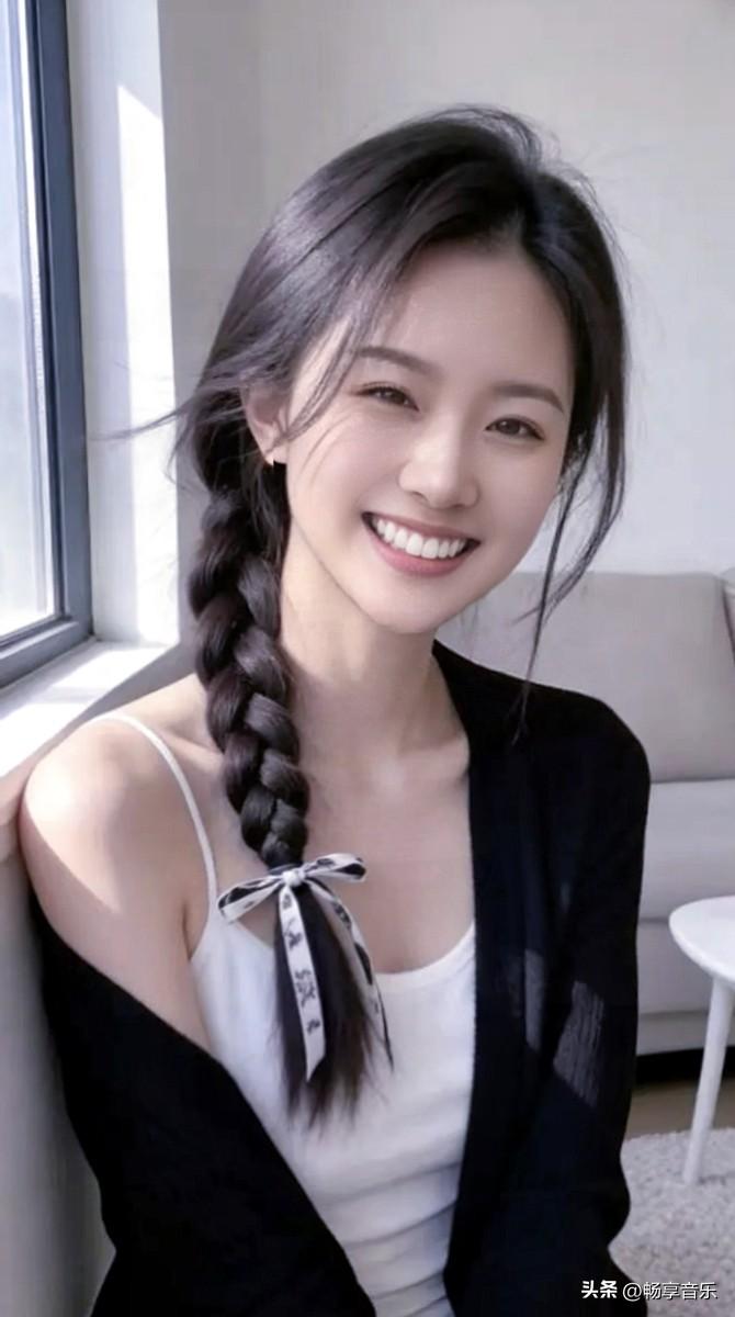 窗边斜照浅光柔，
辫挽清欢发带悠。
笑靥轻融风里软，
一肩晴色满温柔。
每天美丽