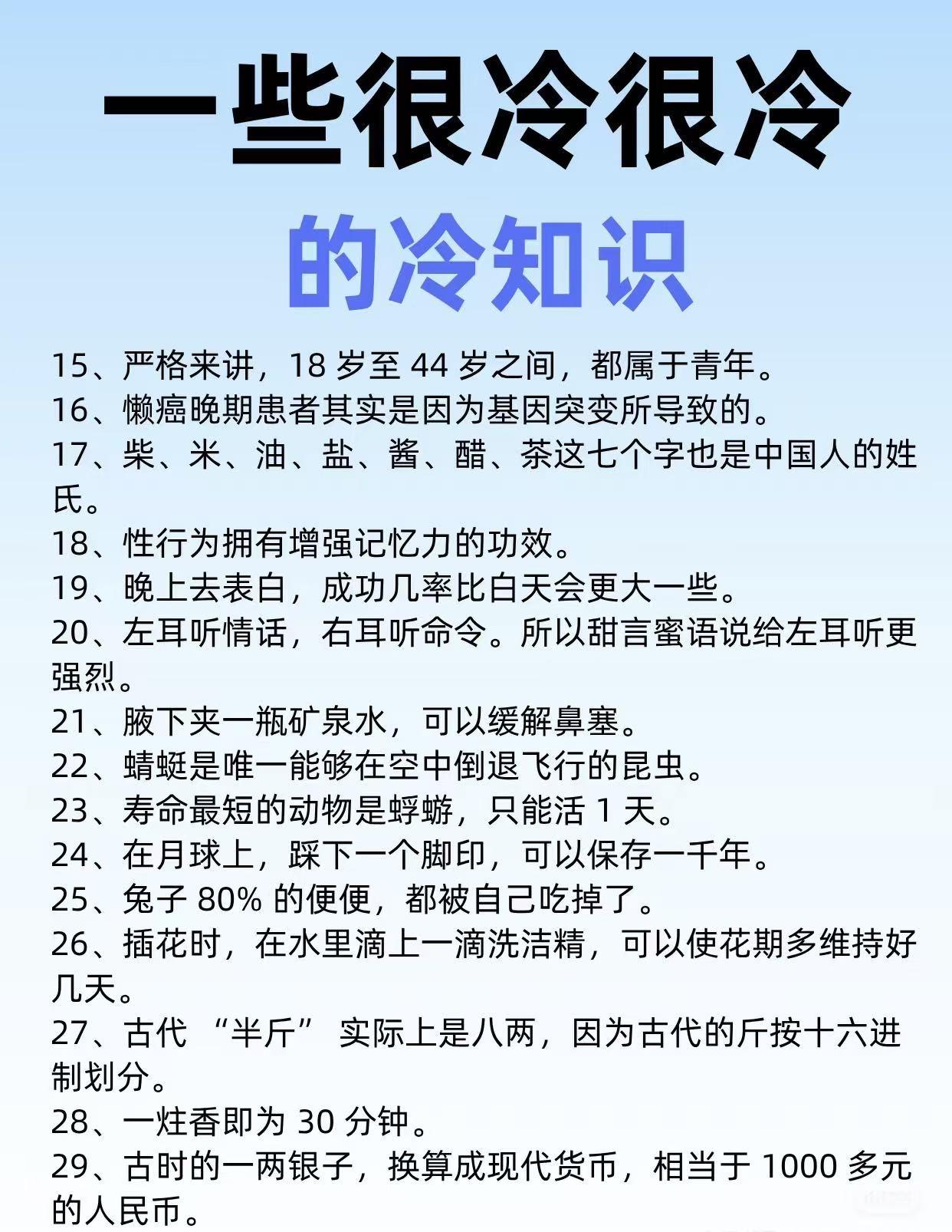 冷知识分享

这些可能是最冷的冷知识了😯冷知识 炸裂的冷知识