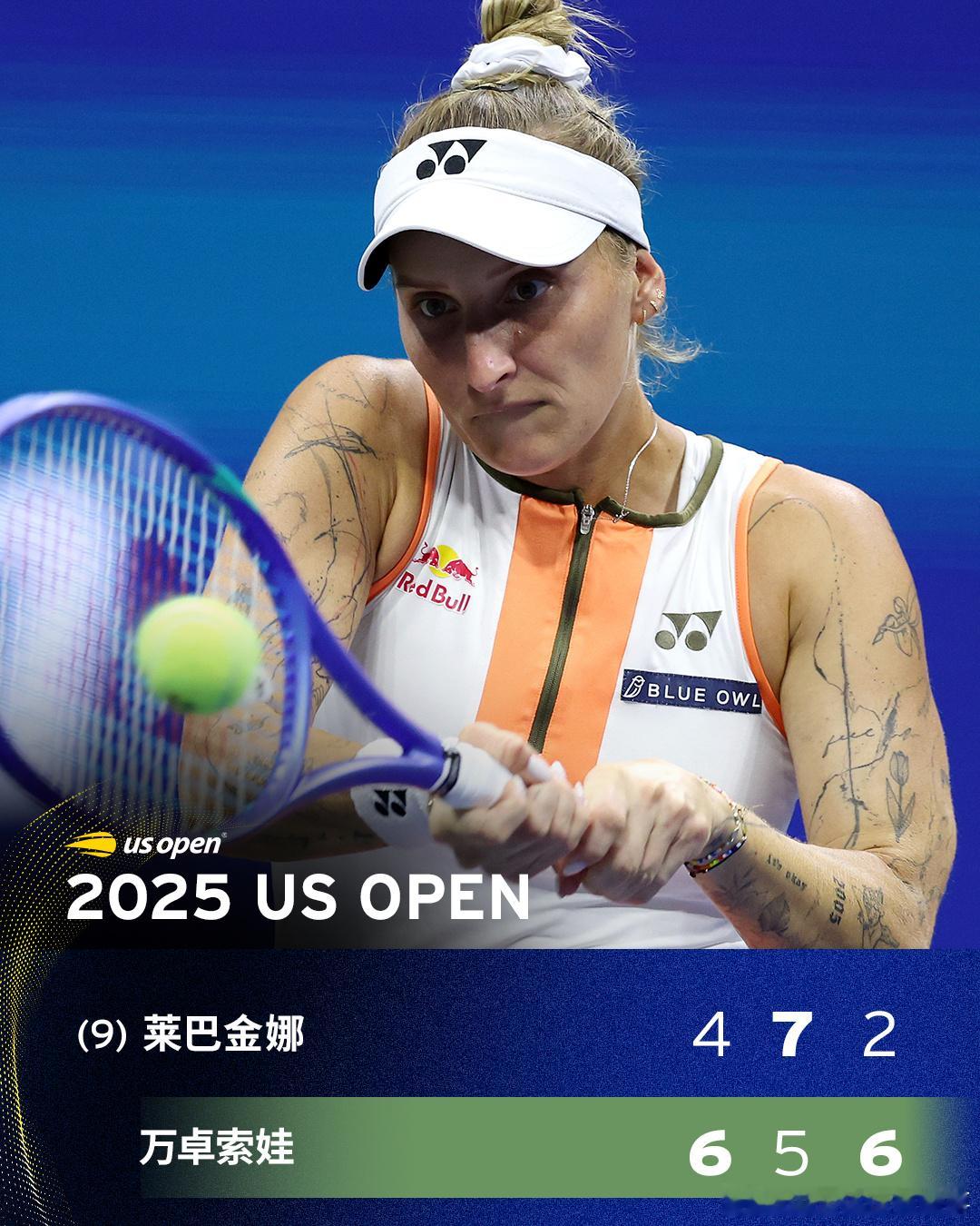 莱巴金娜无缘美网八强  2025美网女单第四轮：莱巴金娜以4-6、7-5、2-6
