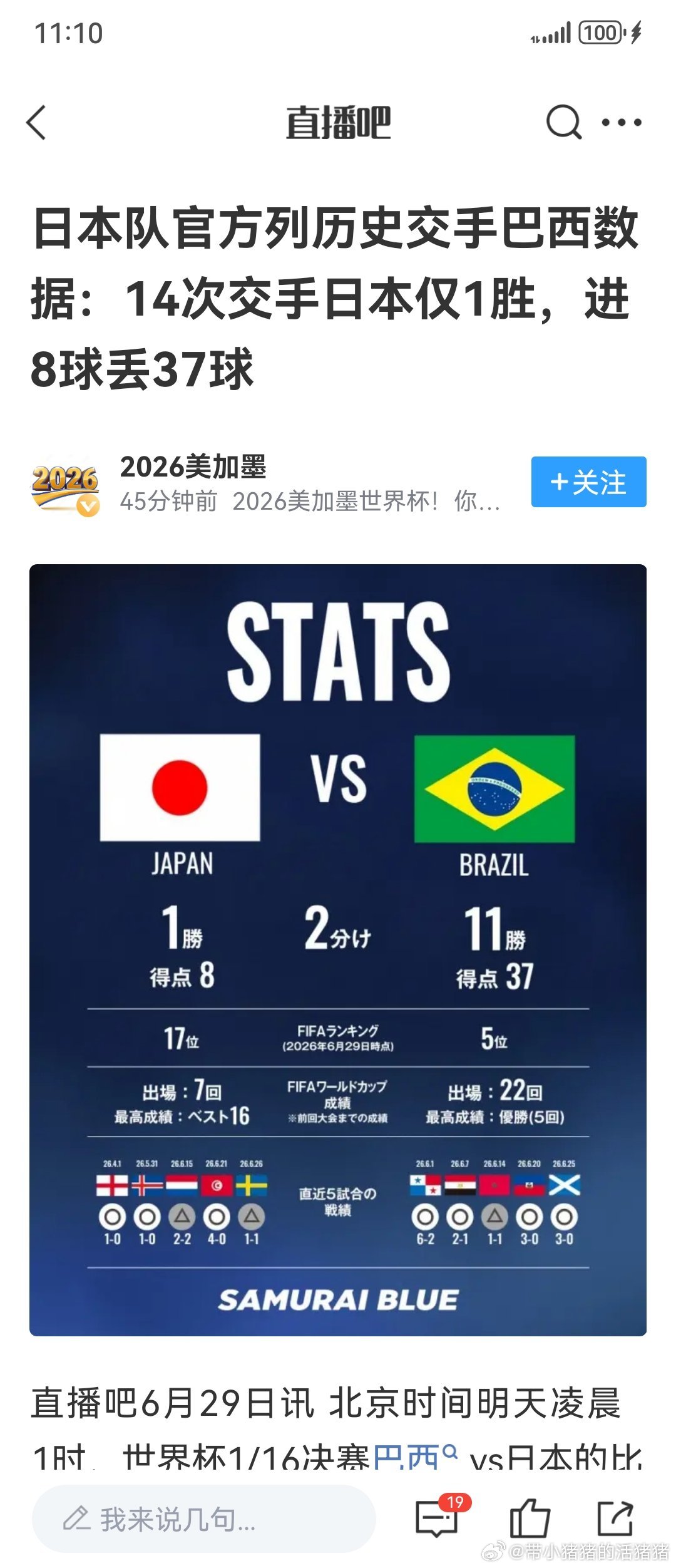 日本打别的强队都有机会，打巴西法国这种天赋型球队天卡，16强亚洲大概率挂蛋。