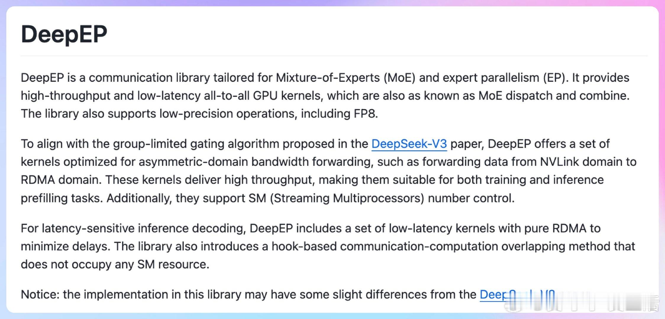 【[1.1k星]DeepEP：DeepSeek最新开源的高效专家并行通信库，提供