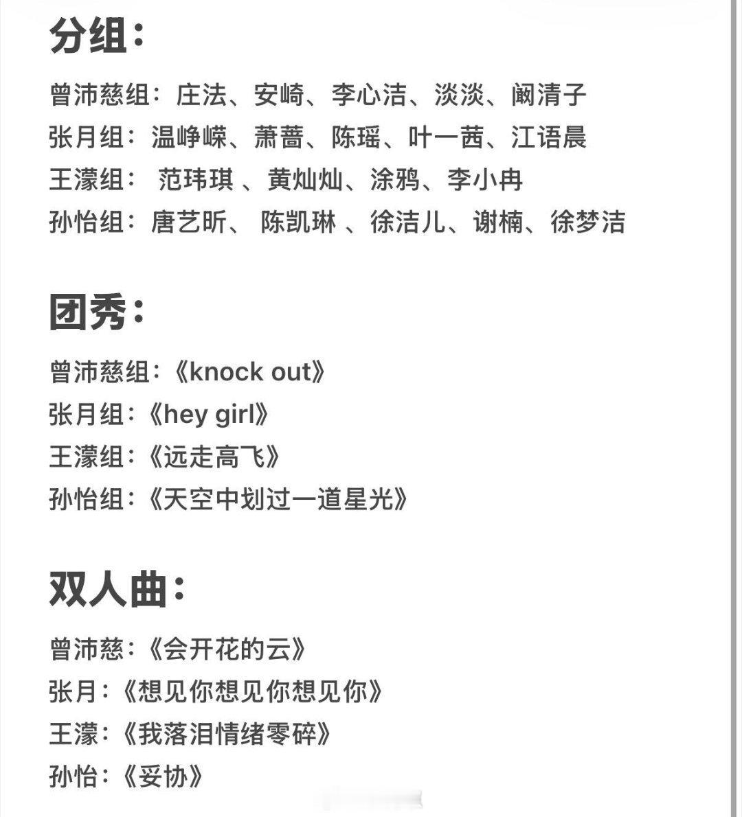 乘风破浪的姐姐浪姐决赛选曲及分组已出！四首团曲，四个双人舞台，个喜前四自动成为队