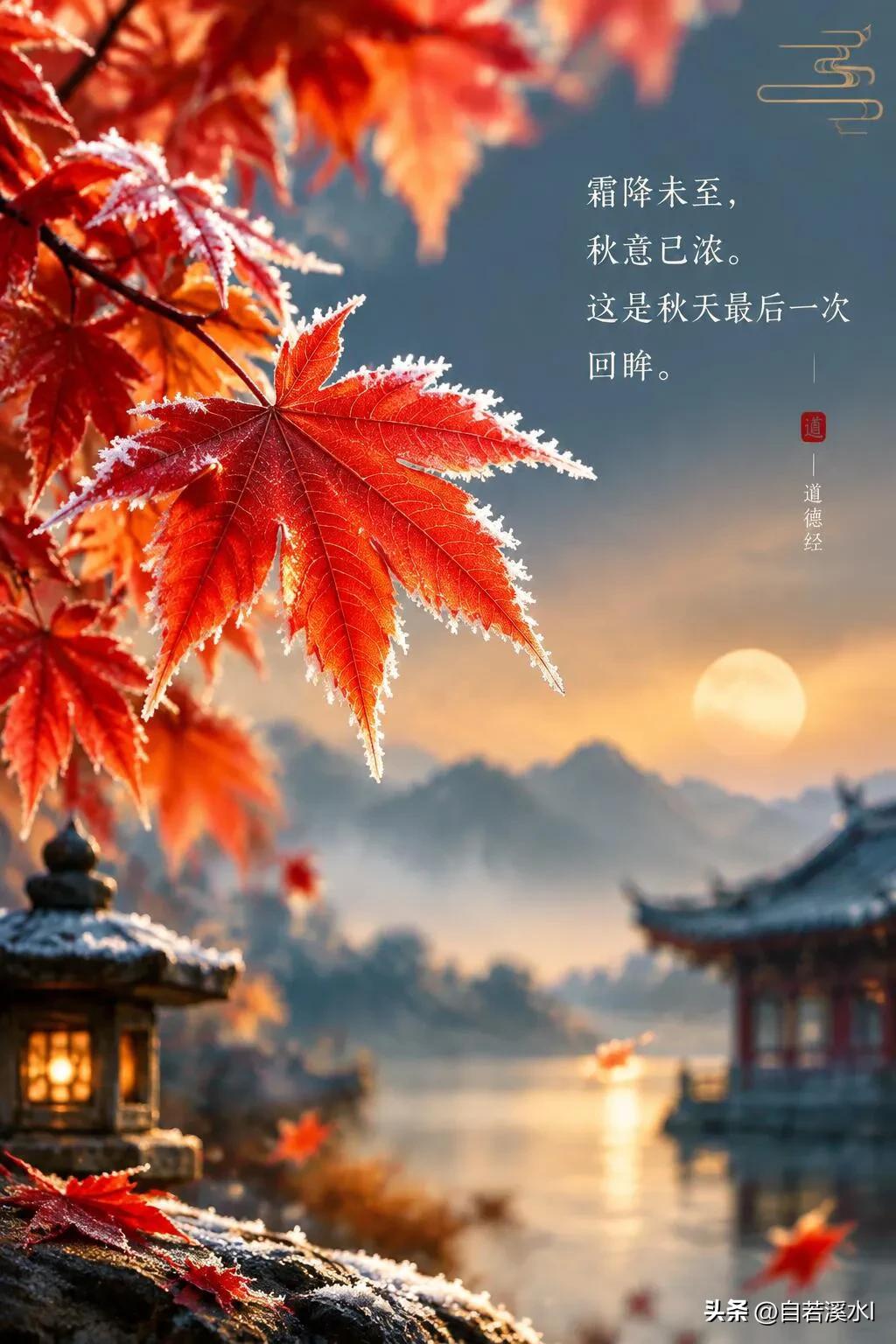 霜染红叶，秋意深深，愿君安好，早安吉祥。