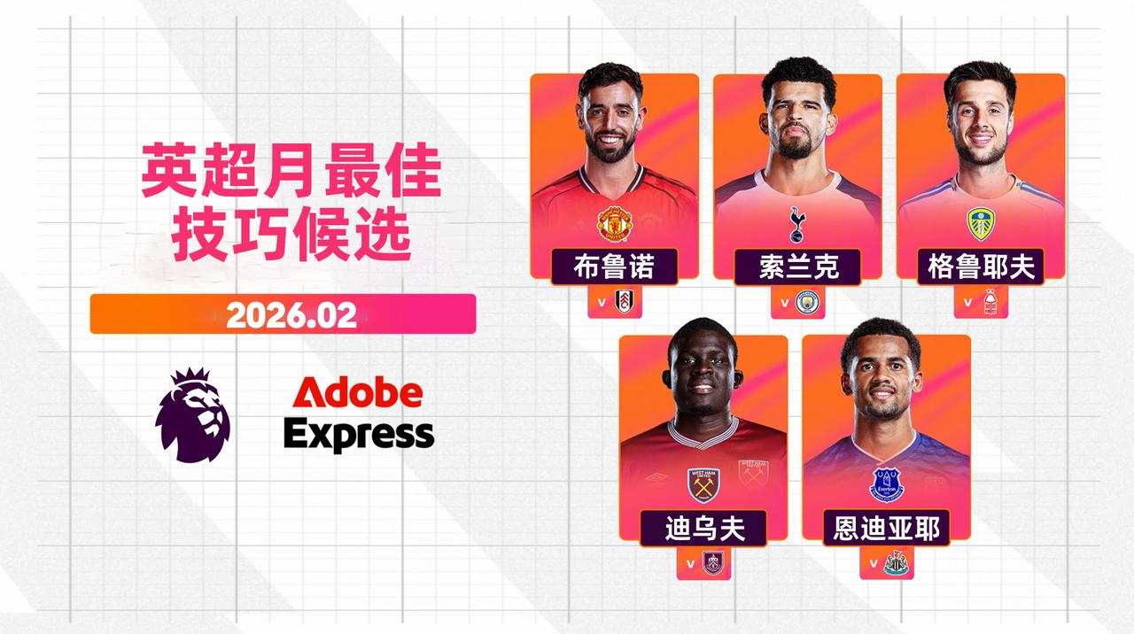 Adobe Express 英超2月最佳技巧候选公布，你认为谁的操作最为惊艳？