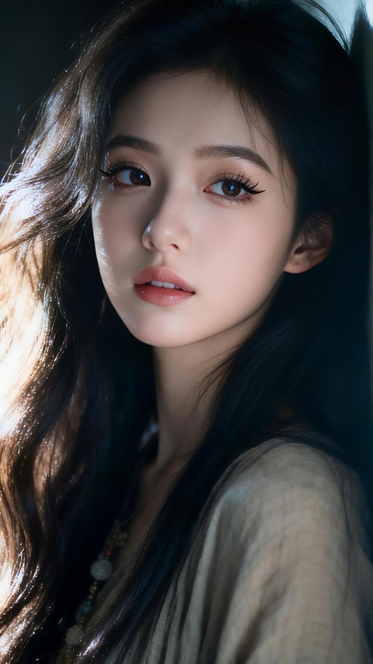 十帧同绘侧颜温婉仙。乌发如绸缎垂落泛柔光，侧颜精致眉眼藏星，睫若蝶翼粉唇似樱。浅