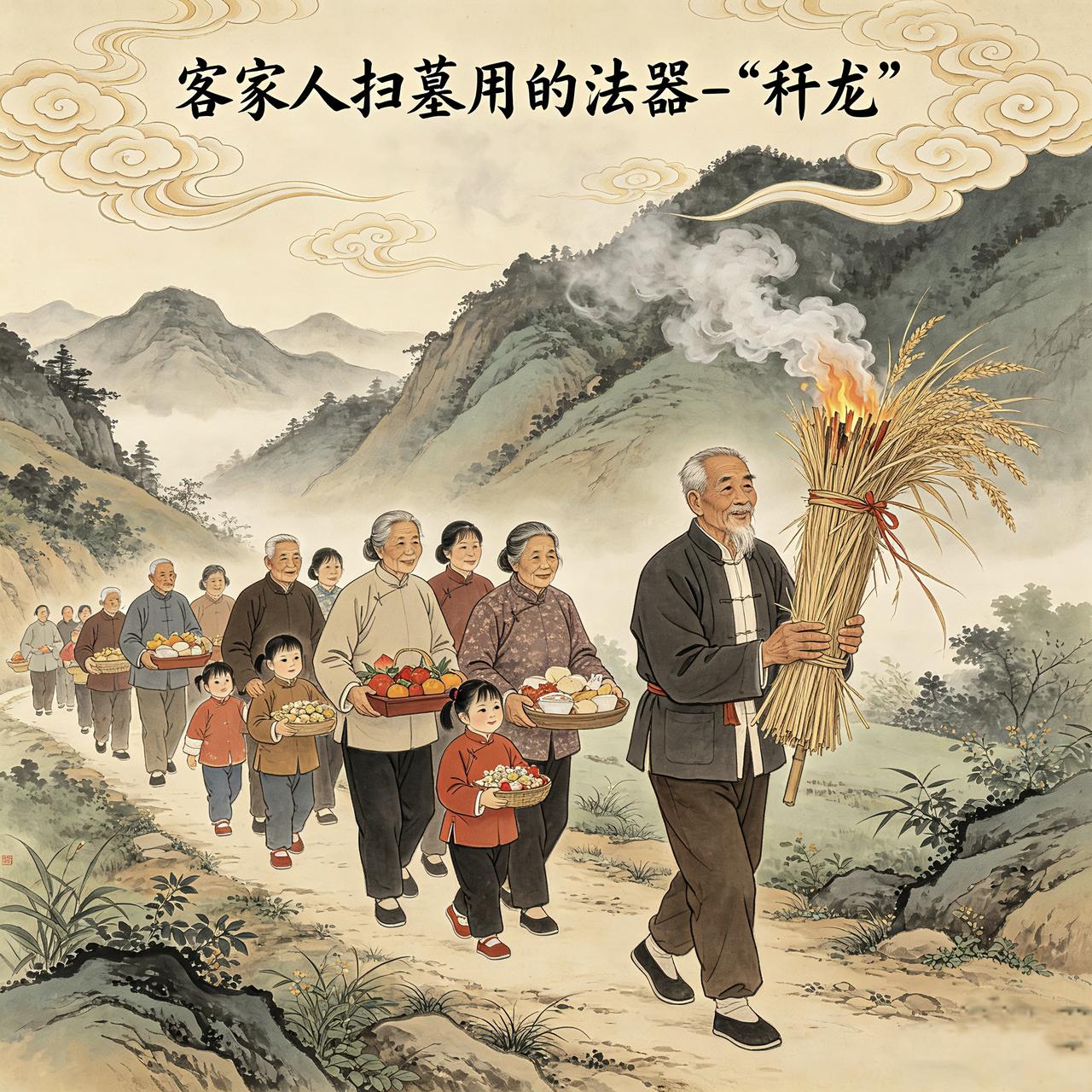 ★客家人扫墓时，用稻秆扎的龙形法器 → 秆龙。
虽然是客家人，但是对客家文化中的