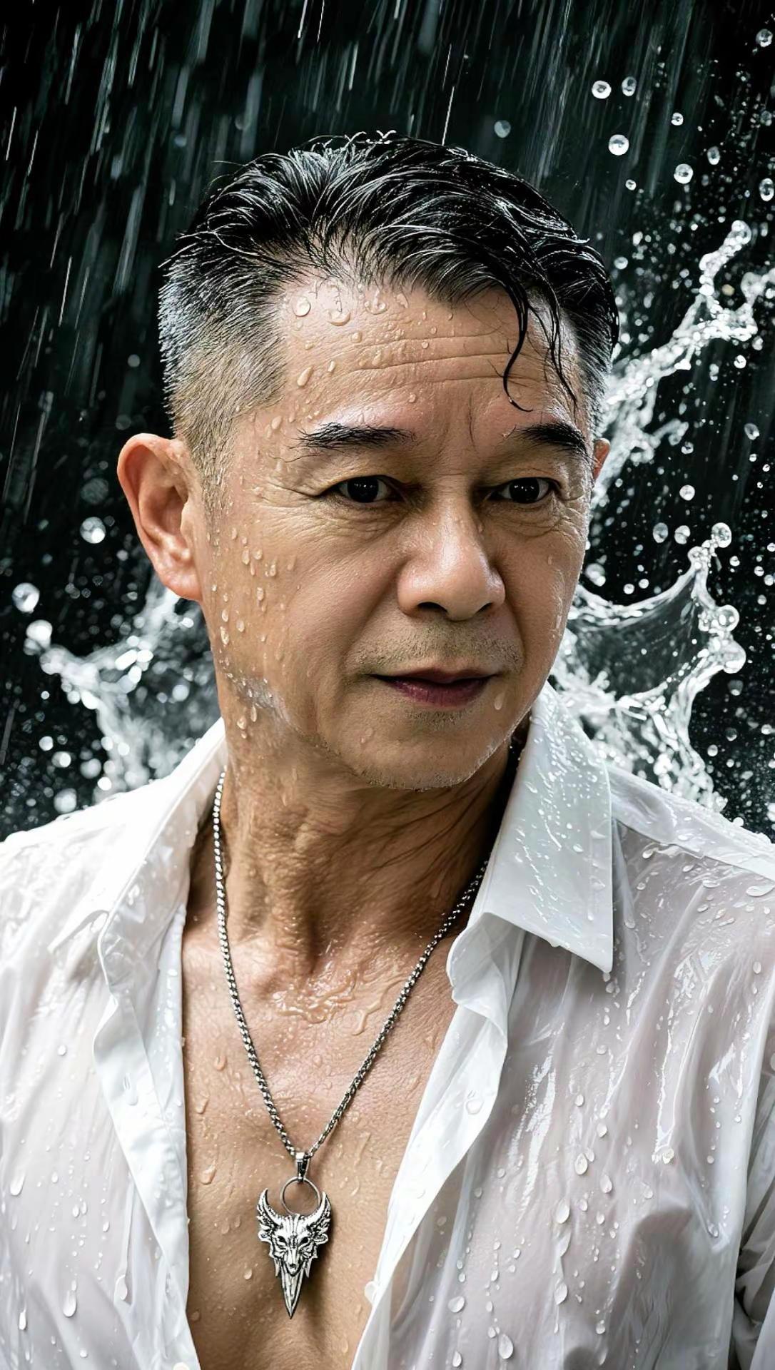 AI雨夜型男写真 ai创作 男人形象的重要性 湿身型男魅力 湿衬衫写真