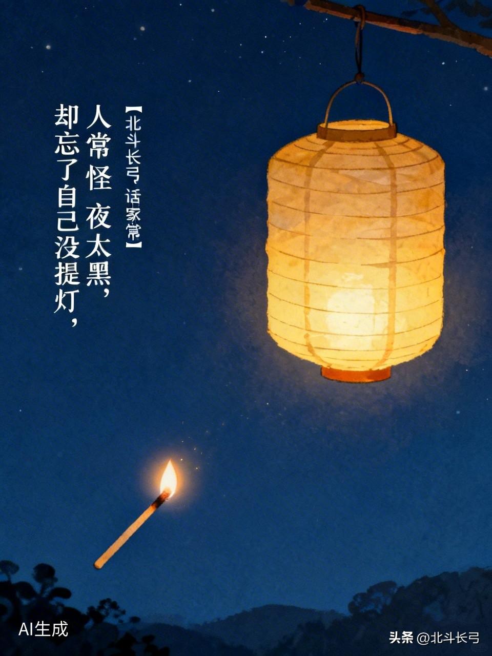 人常怪夜太黑，
却忘了自己没提灯
~
【北斗长弓.话家常】
我们总在盼望外界理解