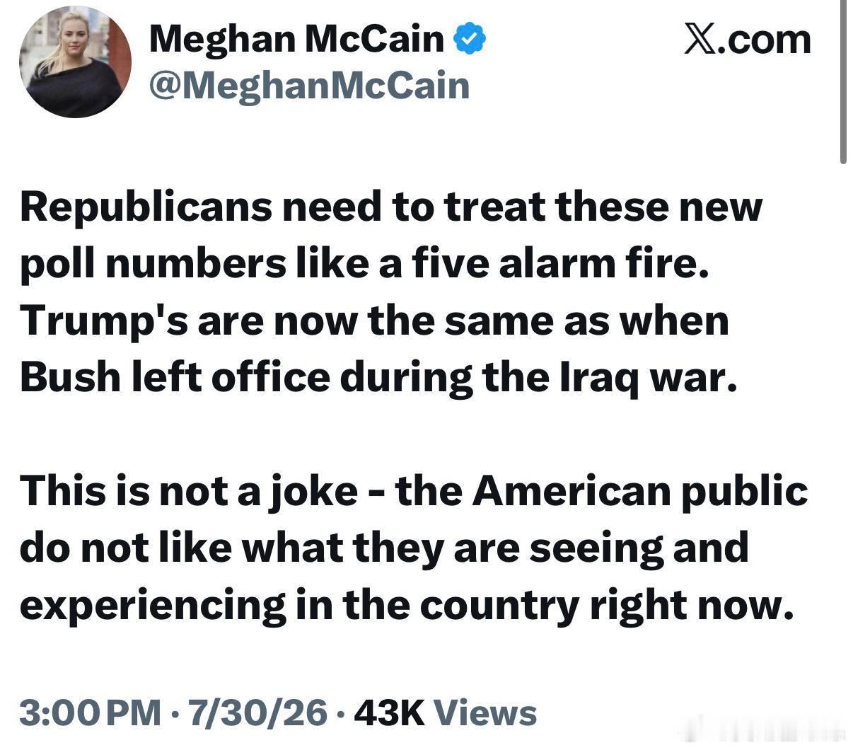 已過世的參議員John McCain的女兒Meghan説，共和黨人必須將這些最新