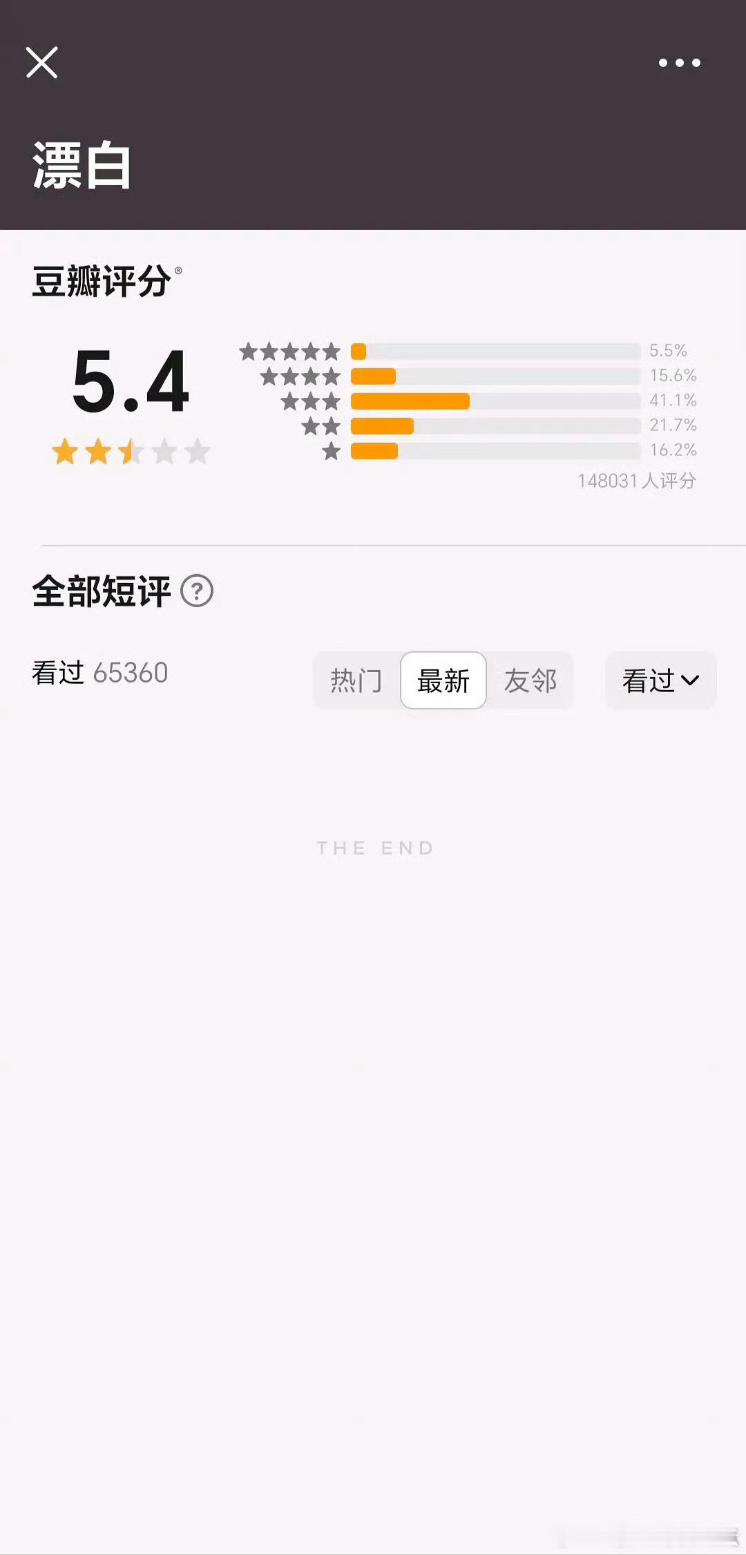 漂白豆瓣短评没了耶，这会是行动派了 