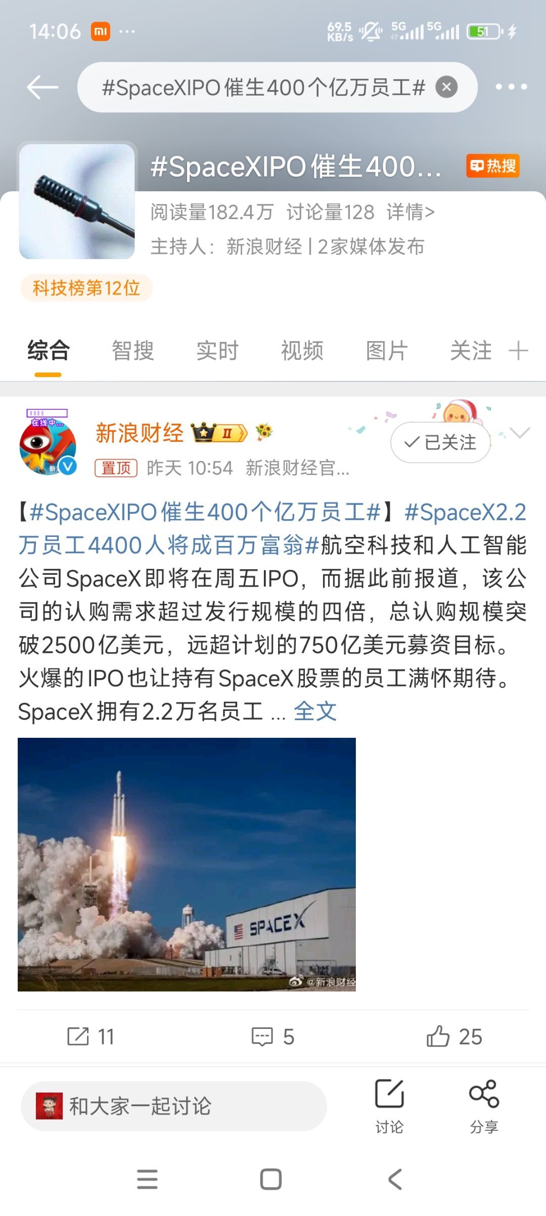 SpaceXIPO催生400个亿万员工sx真牛逼
