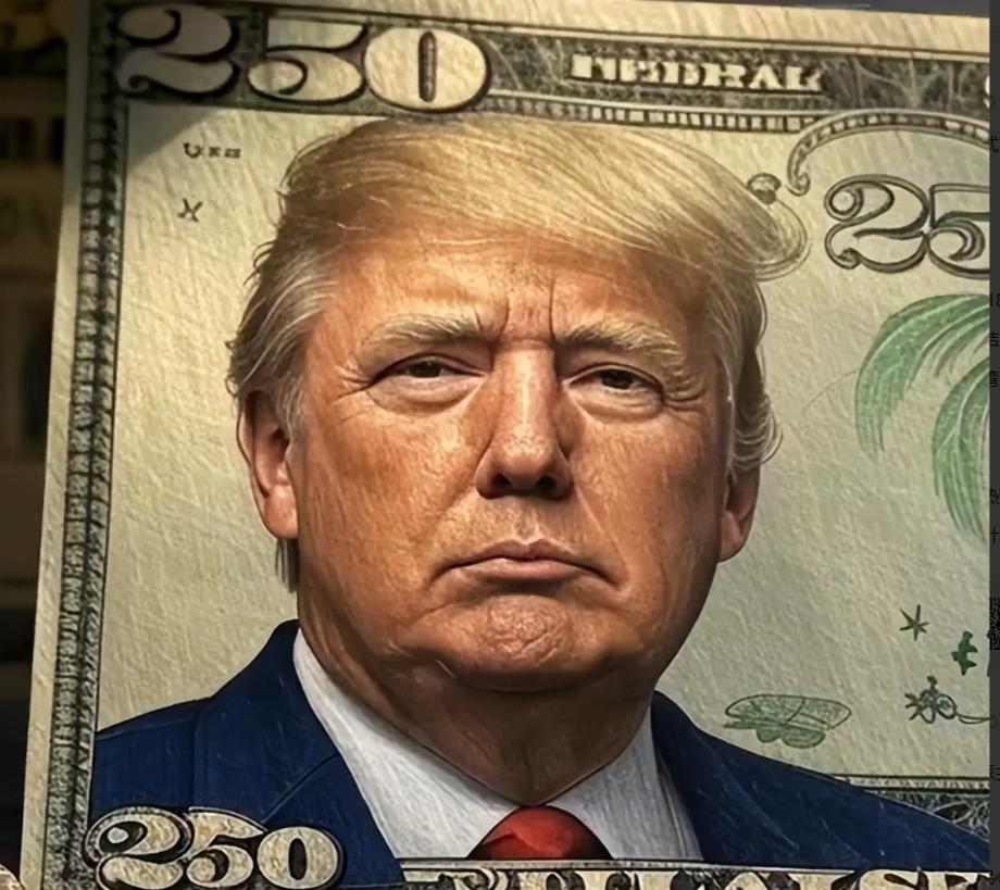 [微风]要享受开国元勋待遇，特朗普力推将自己的头像印在新版250美元钞票上。
