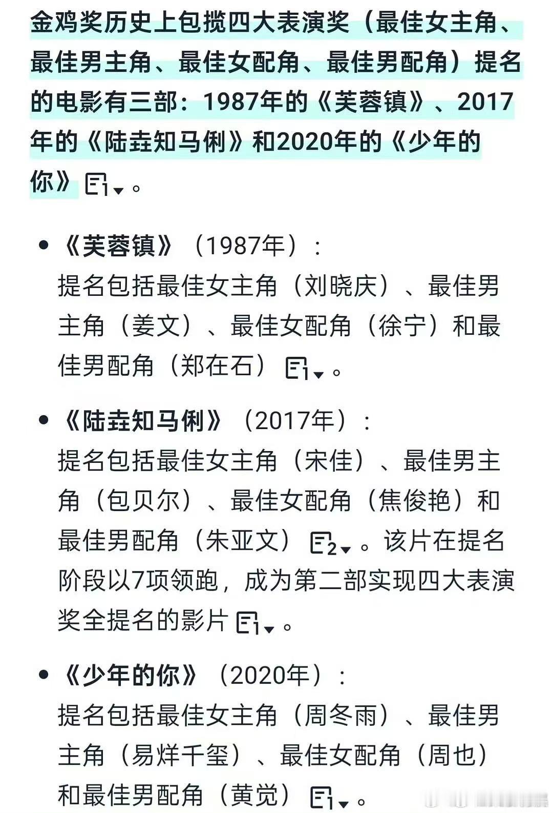 金鸡奖包揽四大表演奖提名的电影，芙蓉镇，陆垚知马俐，少年的你，