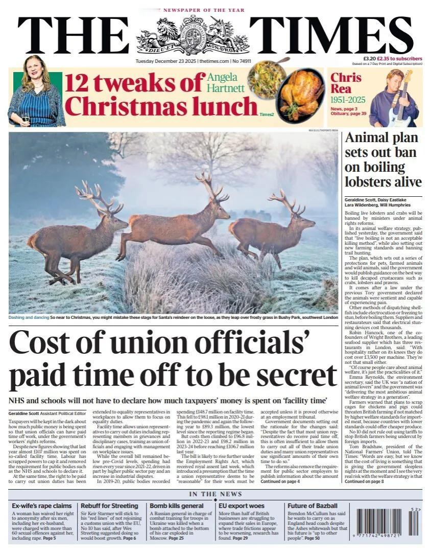 西方国家邮报的动物“福利”真是啼笑皆非，连“活煮龙虾🦞”也不行。
《泰晤士报》