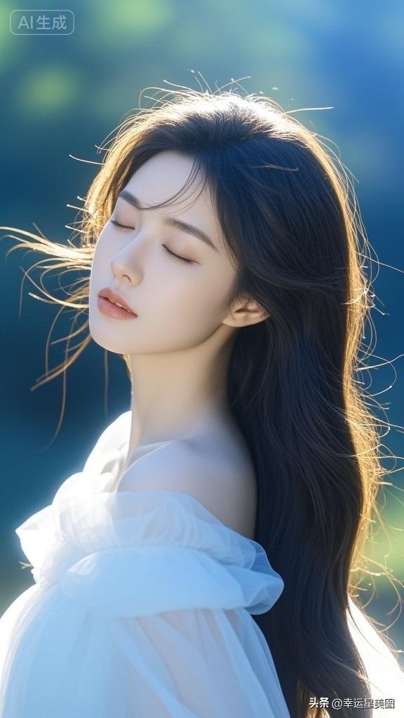 梦幻白裙少女，阳光洒落，唯美瞬间