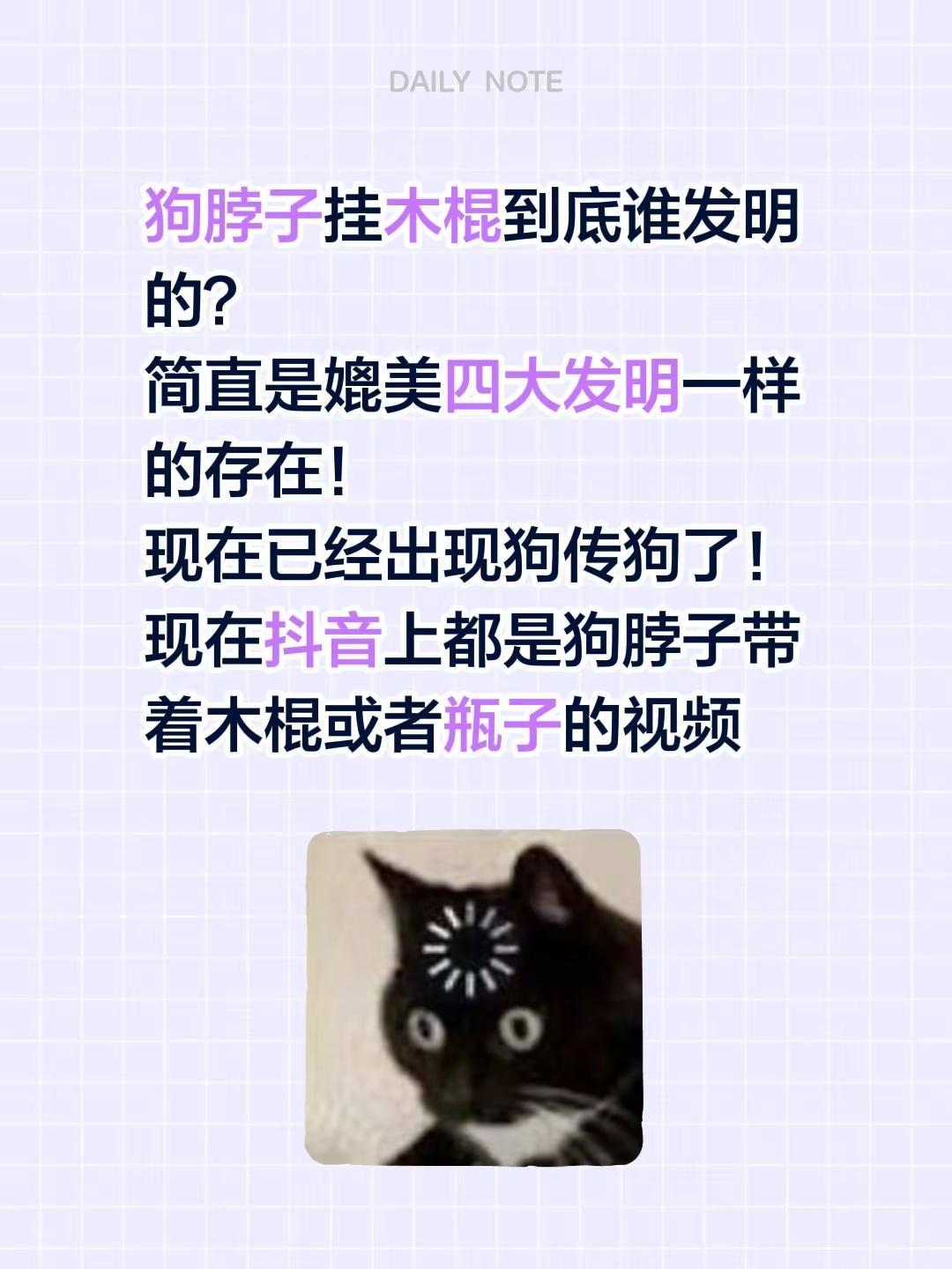 狗脖子挂木棍到底谁发明的？简直是媲美四大发明一样的存在！现在已经出现狗传狗了！现
