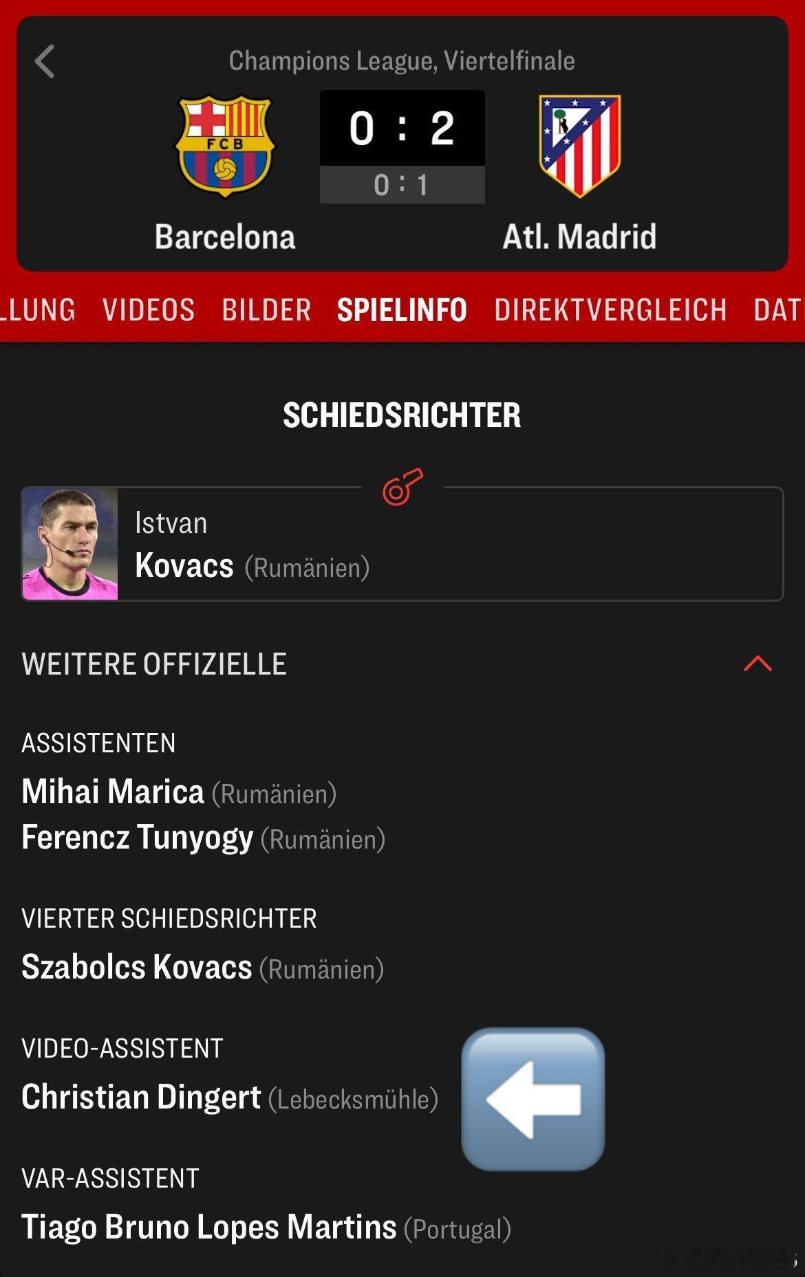 🚨巴塞羅那0-2馬德里競技，上半場臨近結束時，VAR裁判示意主裁判庫巴西的犯規