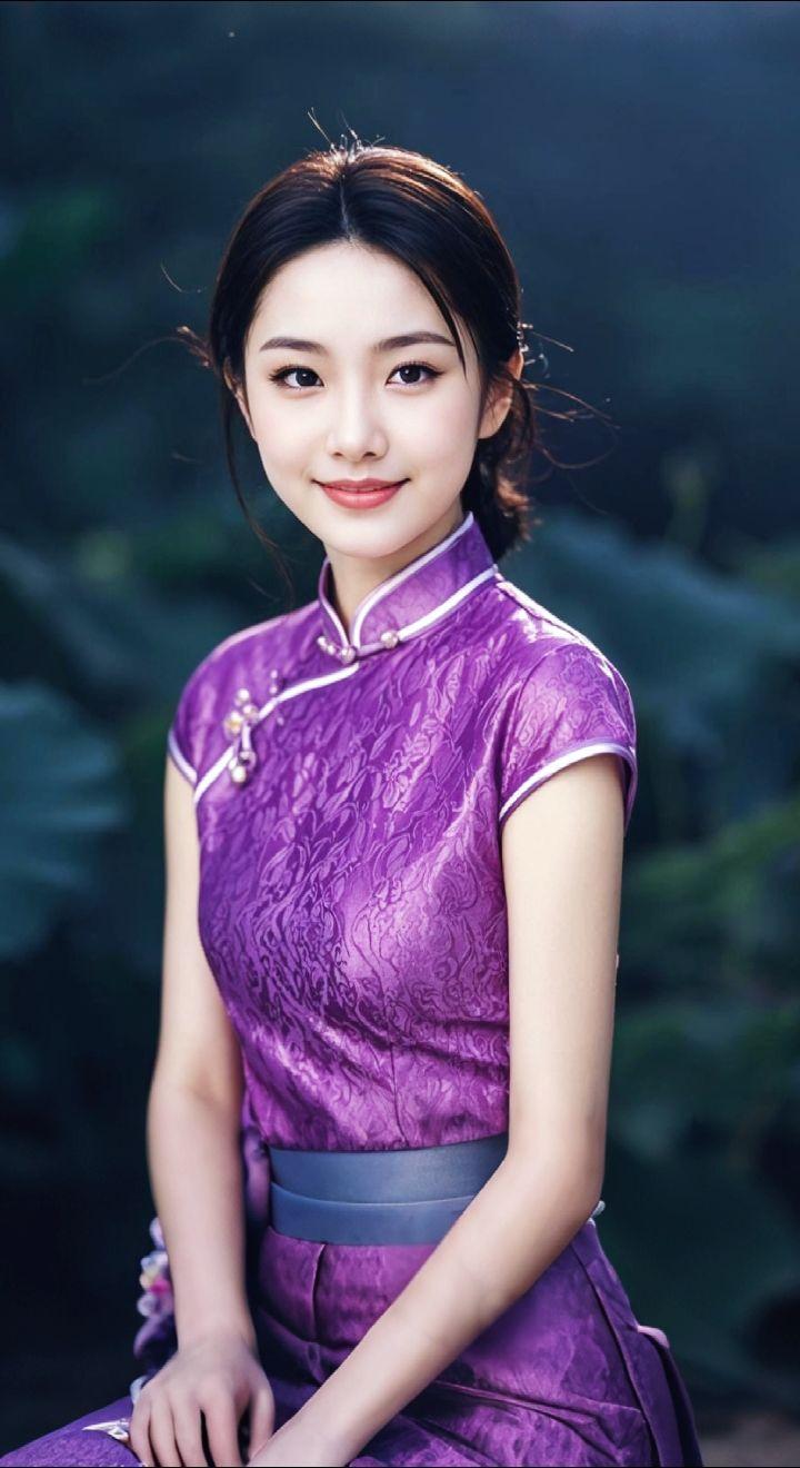 AI扩图 AI紫裙旗袍韵