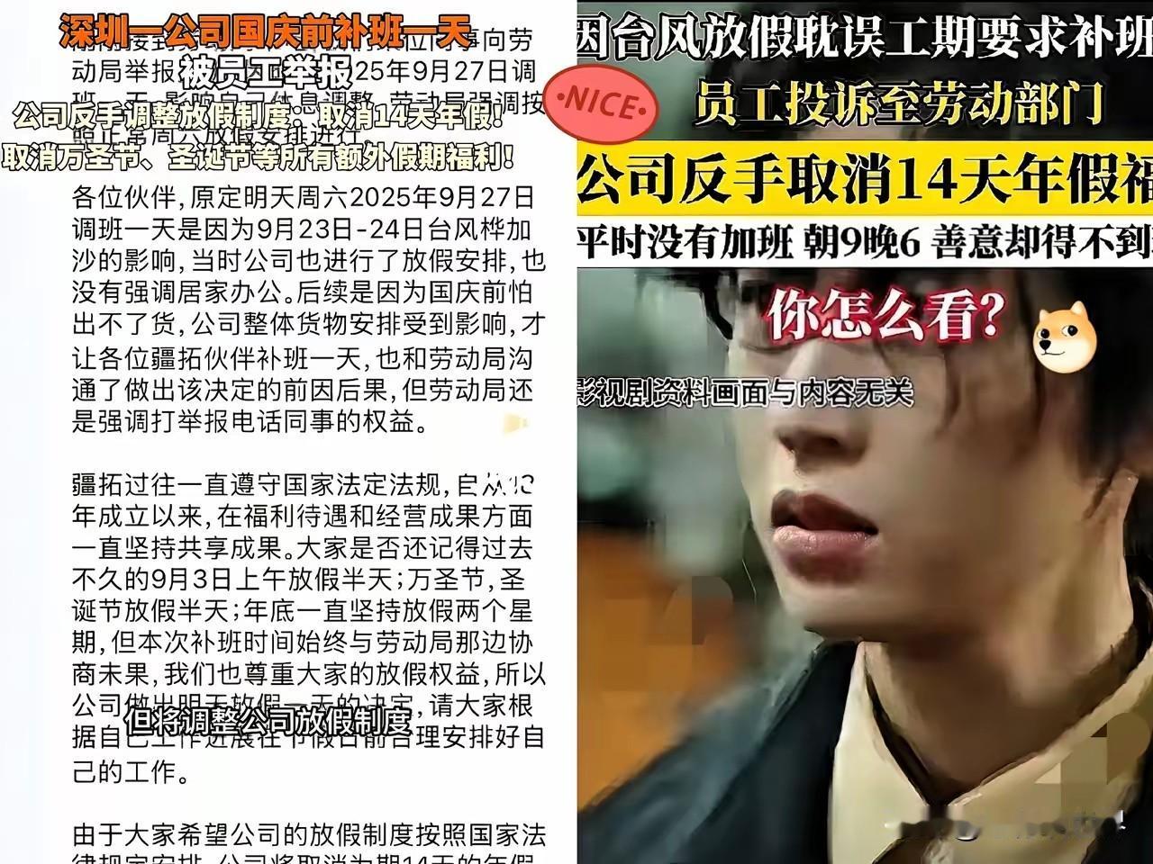 公司补班被员工举报，班不用补了，公司多放的十多天假收回！

客观讲这是一家很好的
