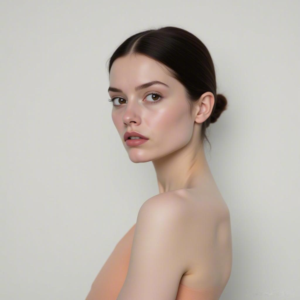 她如梦似幻，优雅气质在柔和的色调中悄然绽放。🌸在这极简的世界里，静谧是唯一的旋