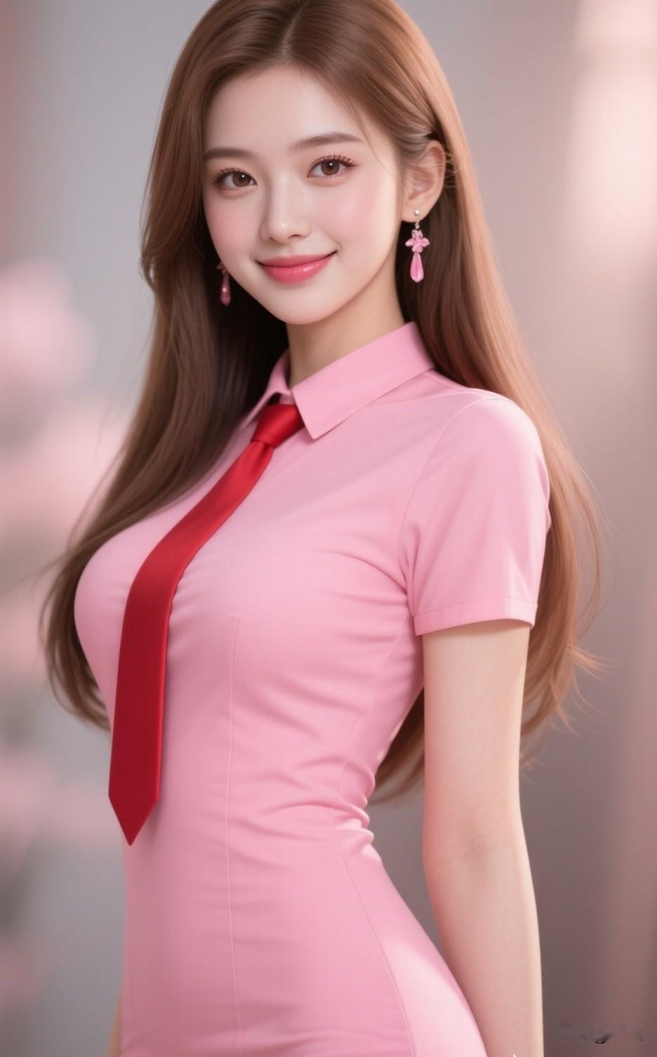 成熟女人怎么穿粉色好看? 修身粉衬衫配红领带，利落剪裁衬曲线，成熟女性穿出干练温