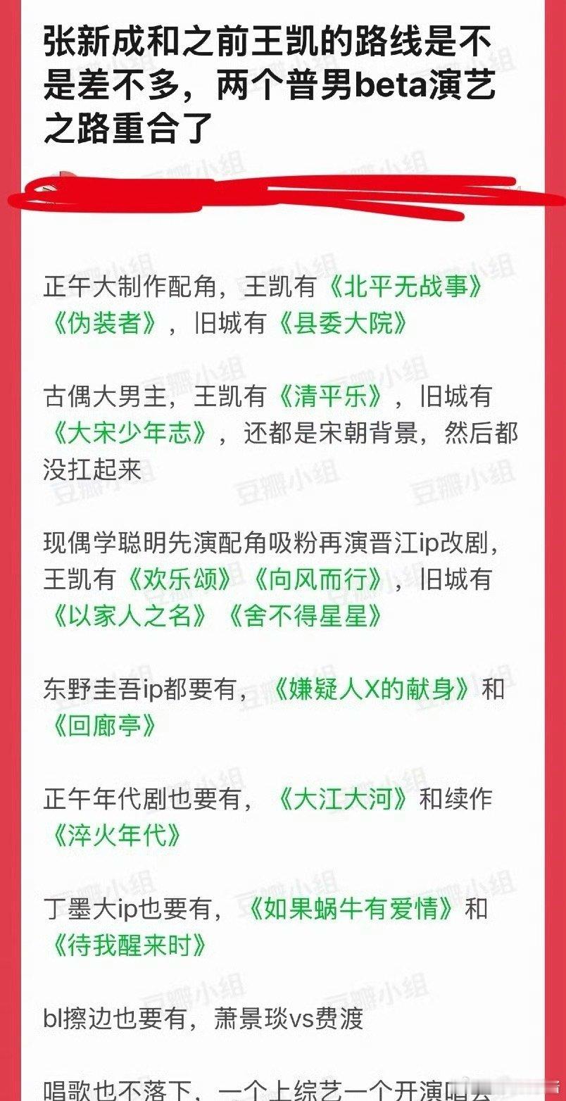 张新成、王凯走的是一个路线吗 