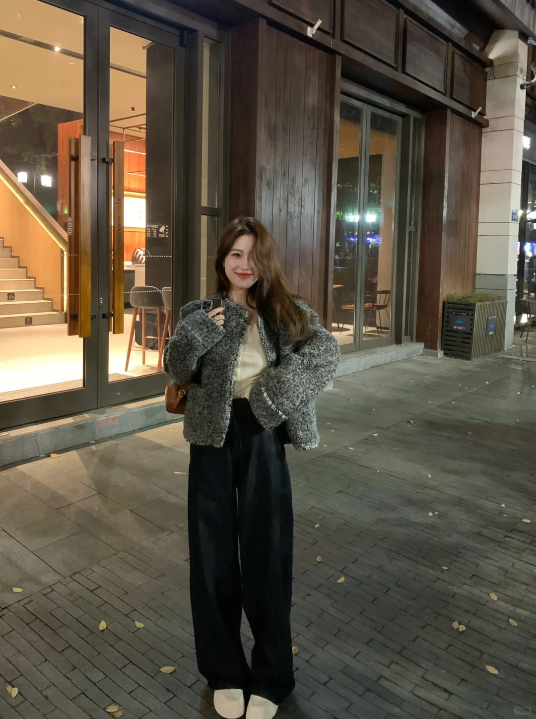 小香外套搭牛仔拖地裤巨显瘦呀