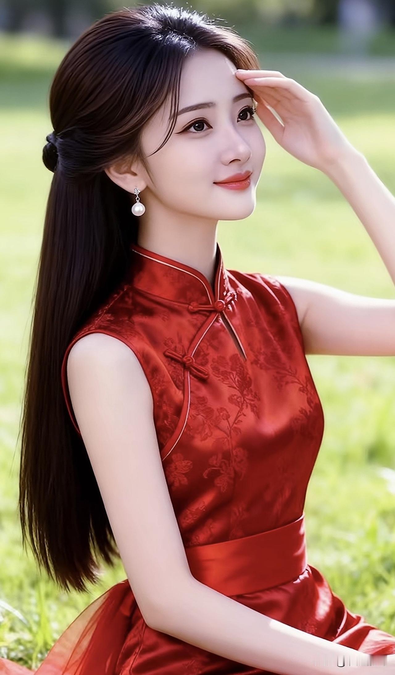 优雅红裙，绿意盎然，自然与美的完美融合。气质红裙女 温婉红裙 气质红裙穿搭 温婉