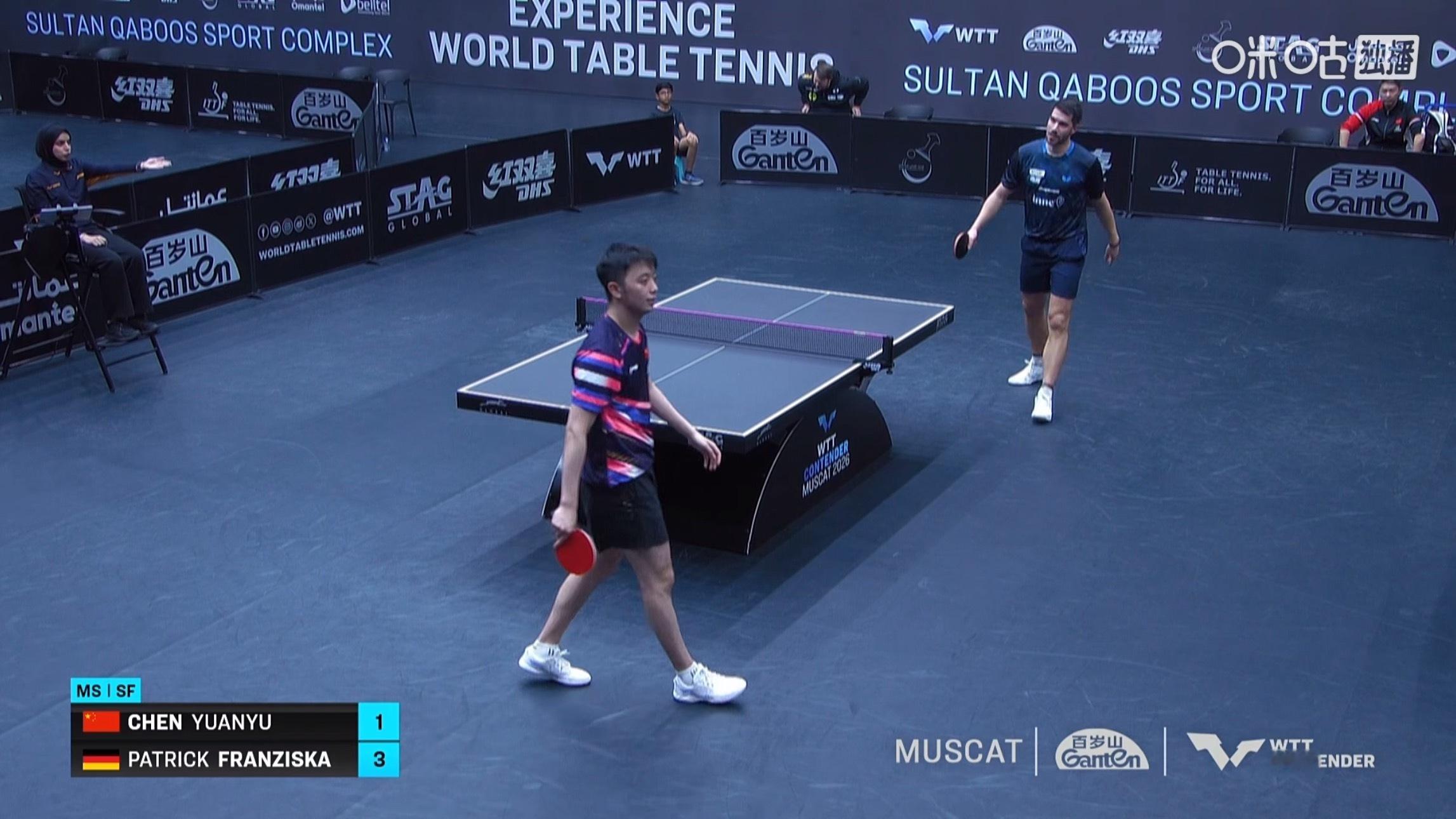 陈垣宇1比3弗朗西斯卡(6-11，11-13，12-10，5-11)止步WTT常