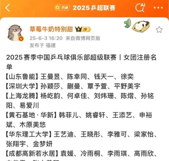 我去，这阵容也太炸裂了吧！

刷到名单直接给我整精神了，平野美宇居然加盟深圳大学
