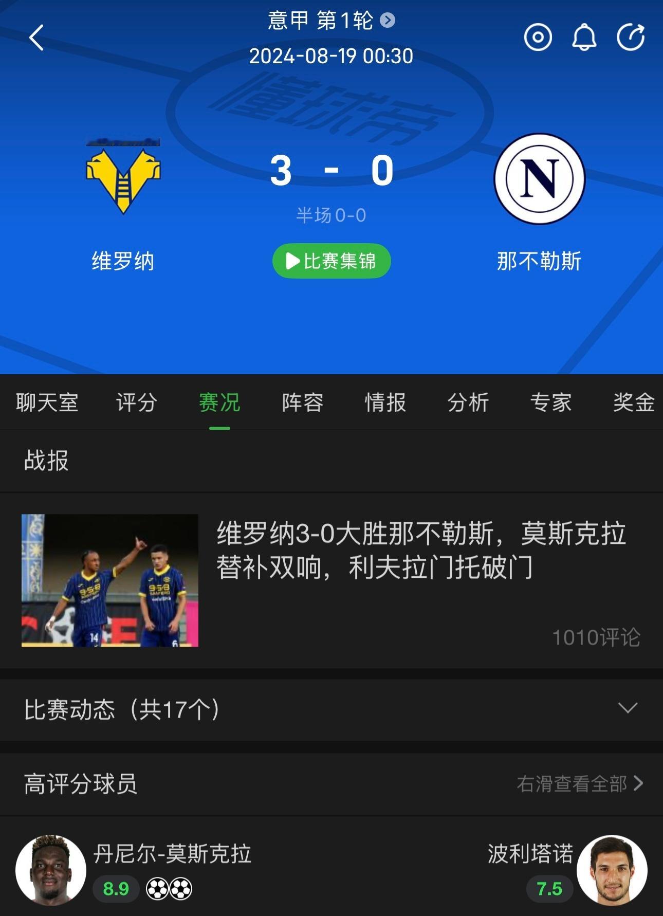 意甲[超话]AC米兰1比2克雷莫纳 自我催眠-上赛季那不勒斯首轮也挺惨的。 ​​