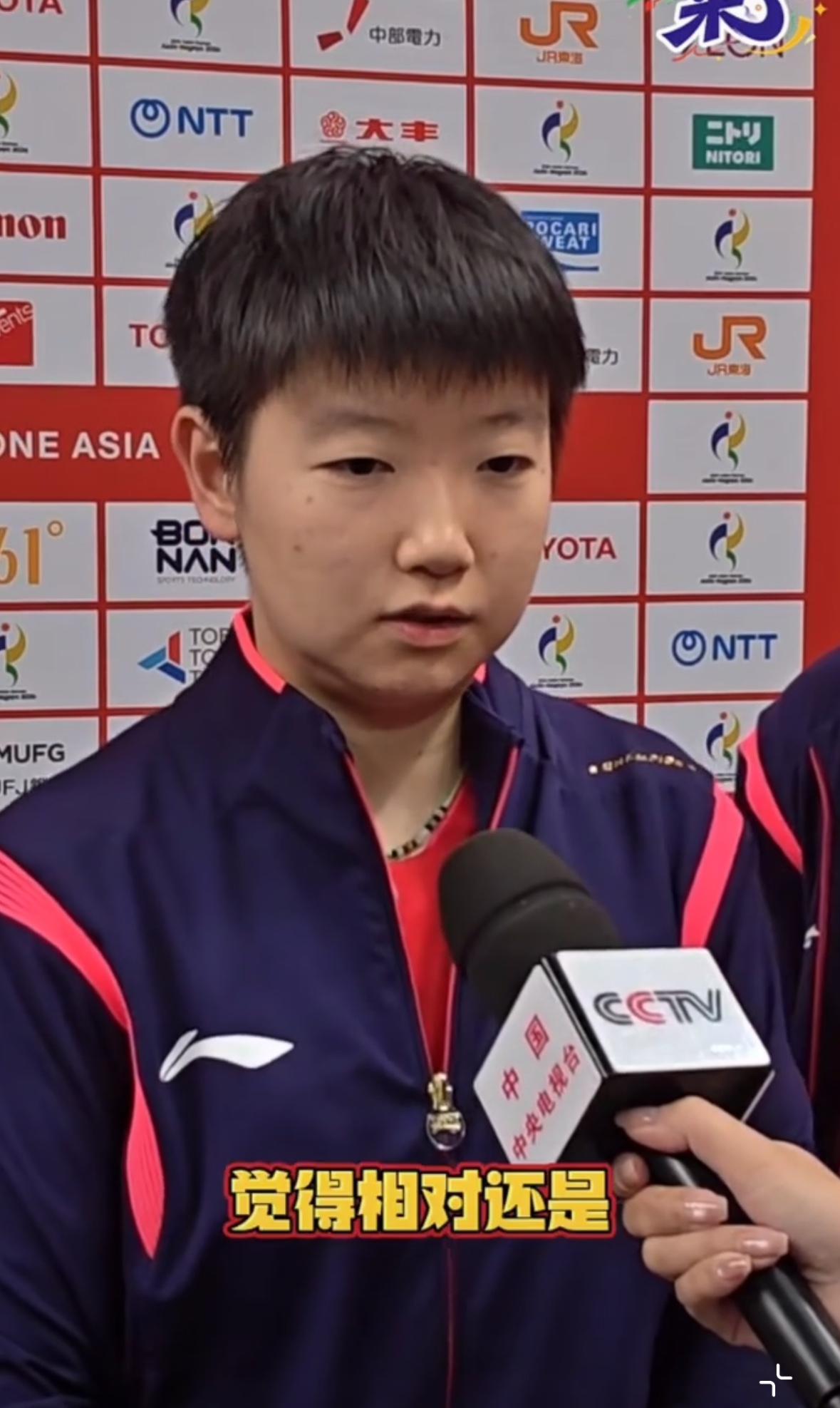 孙颖莎 王曼昱亚运会首秀后的采访
亚运会女团小组赛循环赛，
中国队3:1中国澳门