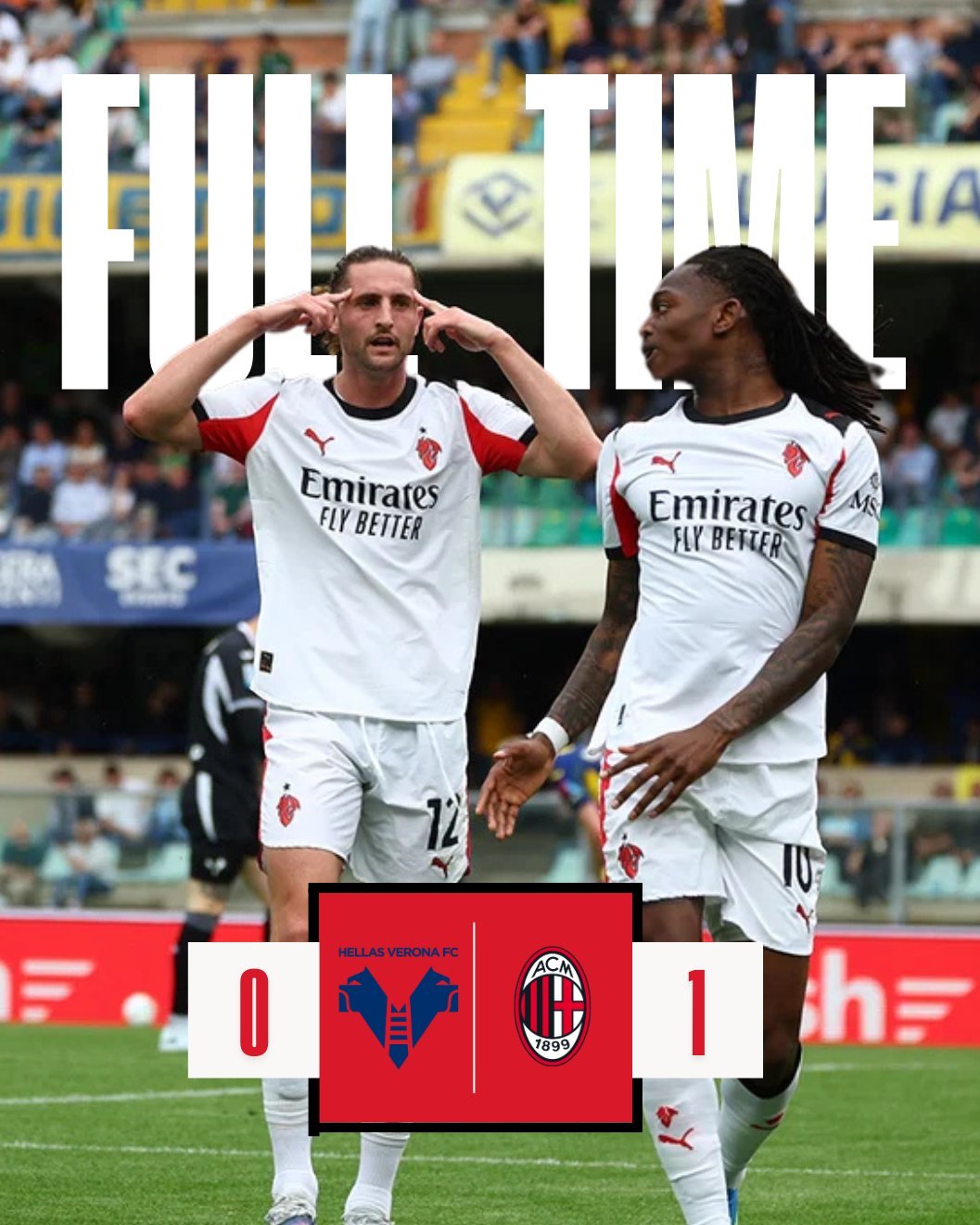 【赛果】 2025-26赛季意甲联赛 第33轮：🔴⚫️米兰客场1：0战胜维罗纳