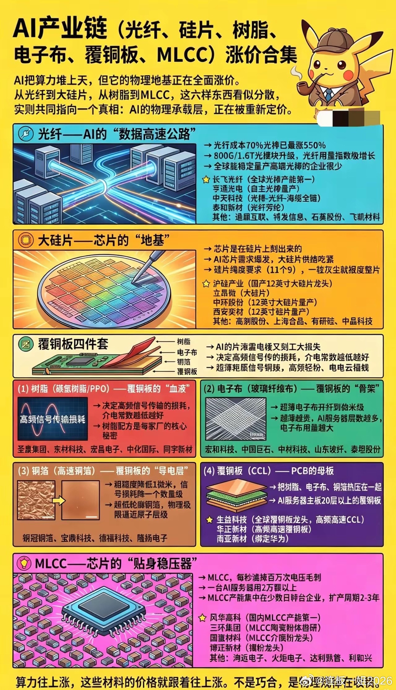 AI算力暴涨，6大底层原材料全线涨价！一张图看懂整条涨价产业链所有人都在追AI大