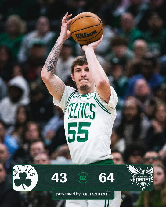 半场比赛结束，我们暂时以43-64落后于黄蜂☘️布朗13分4篮板3助攻☘️怀特1