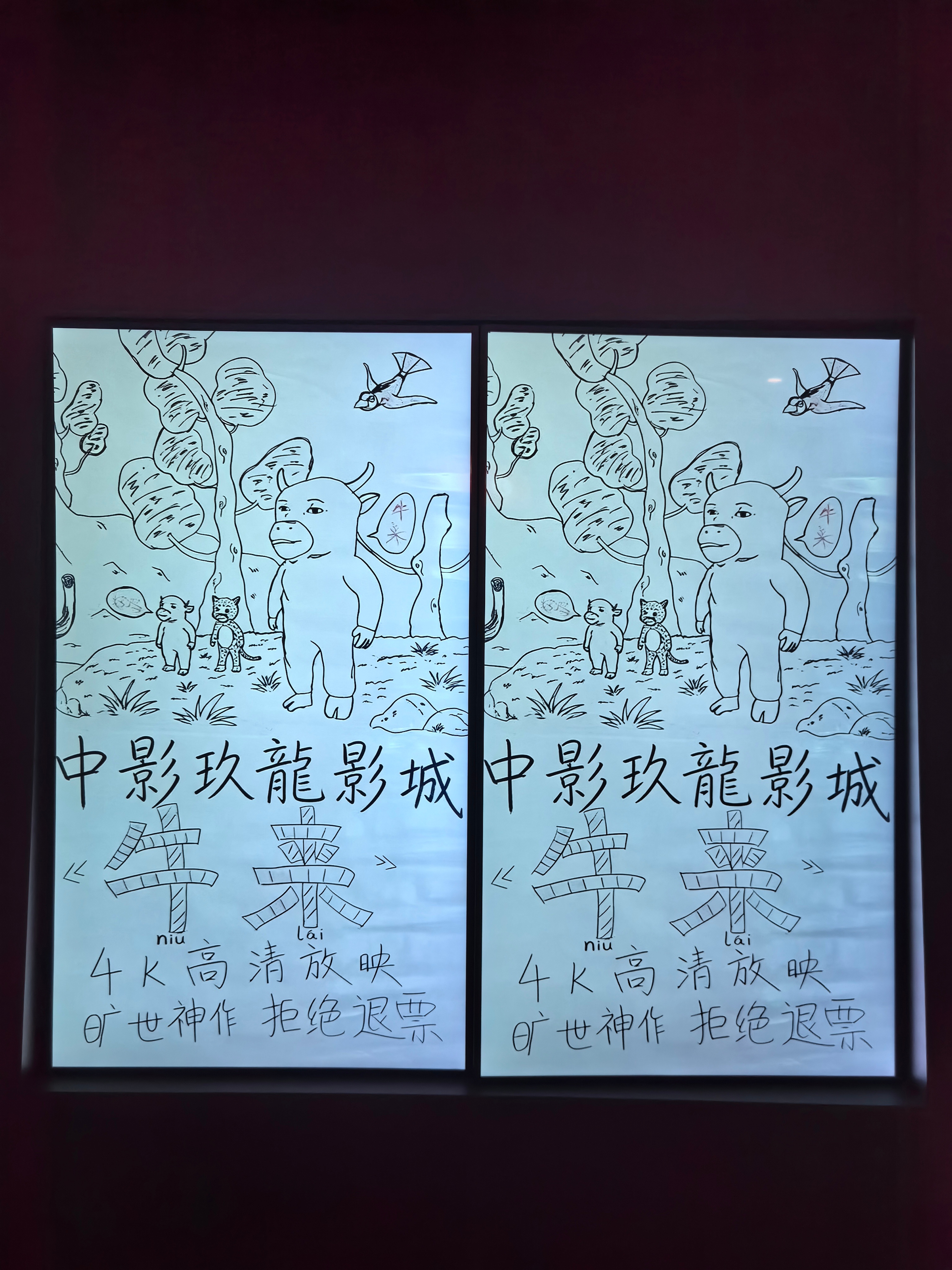 头一次见片方不提供宣传物料，各个影院自己集思广益的。 