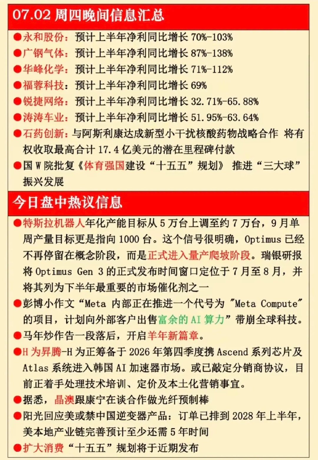 7.02周四  晚间：财经热点信息汇总！ 