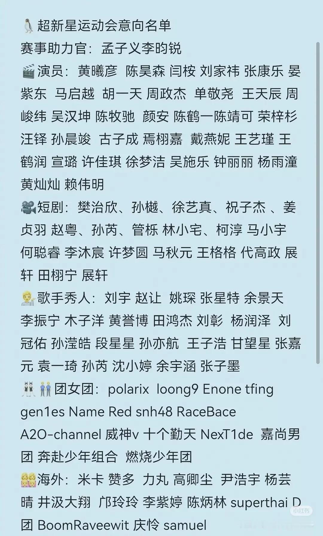 今年超新星运动会密密麻麻好多艺人啊！ ​​​